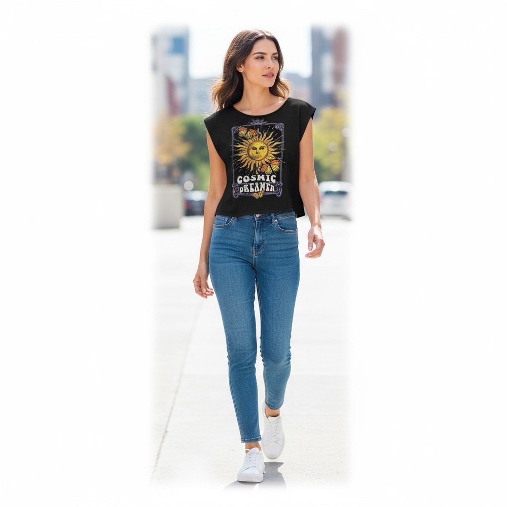 Cosmic Dreamer Black Sleeveless Crop Top